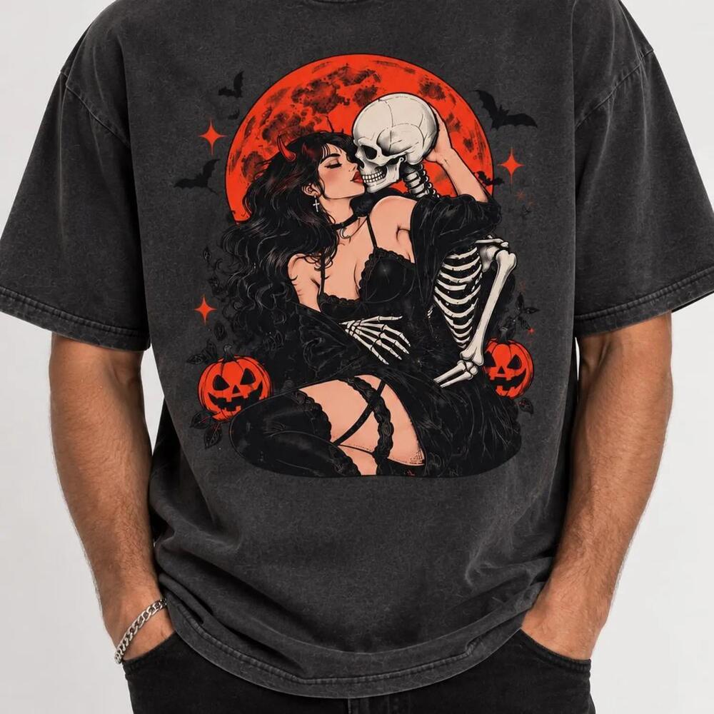 Gothic Halloween Shirt, Skeleton Couple Tee, Spooky Goth Shirt